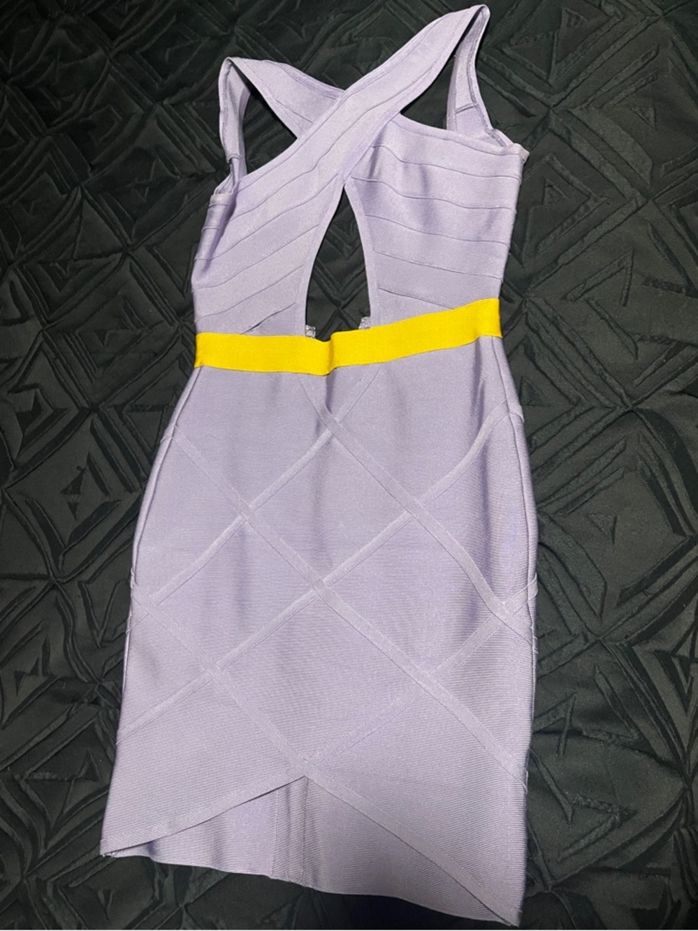 Lavender Cutout Bodycon Dress with Yellow Waistband